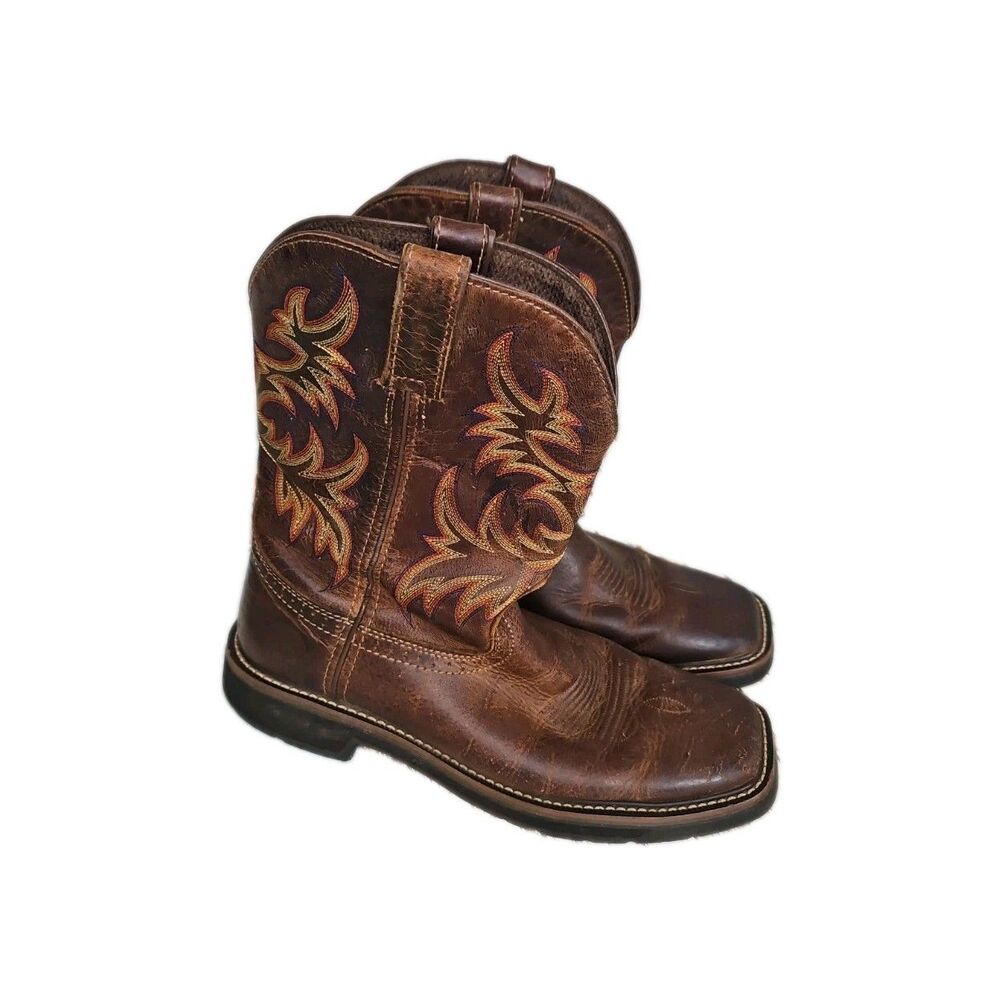 Justin Work Boots Square Soft Toe WK4681 Stampede Brown Cowboy Rodeo Mens 9.5 D